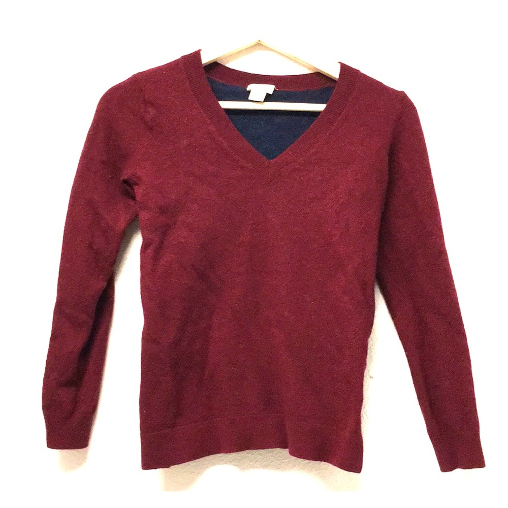 J. Crew small v-neck burgundy red navy sweater